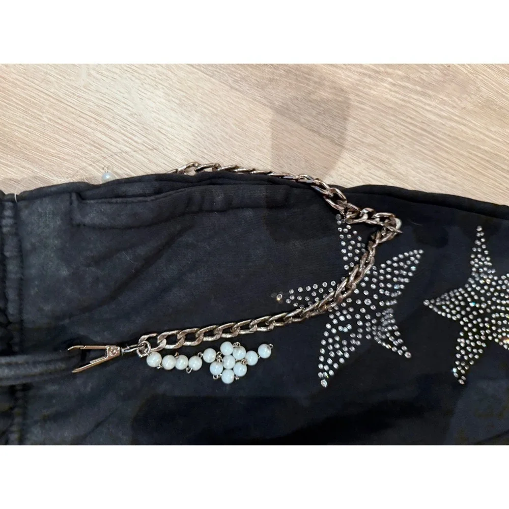 Elite Jeans Black Pearl Skull Rhinestone Sweatsuit Set